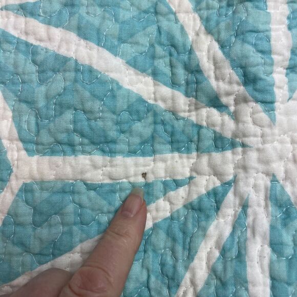 Sanibel Home Pillow Shams (2) Set Standard Turquoise Geometric Quilted Tie Back - Picture 9 of 9